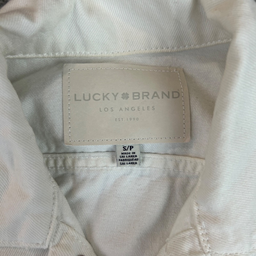 Lucky Brand Jacket Women Small Petite White The Tomboy Trucker Fringe Hem - Picture 10 of 16